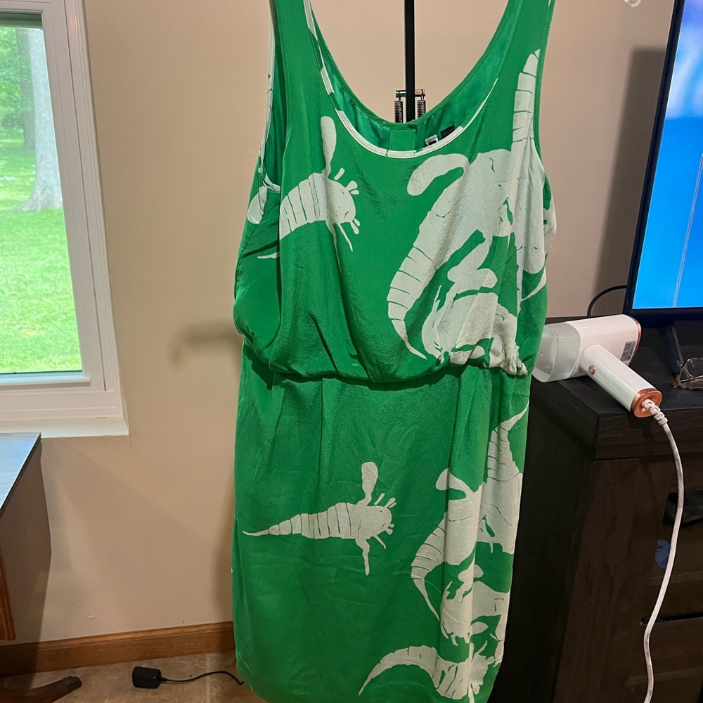 Sariah Silk Green Tank Dress with White Lobster Print
